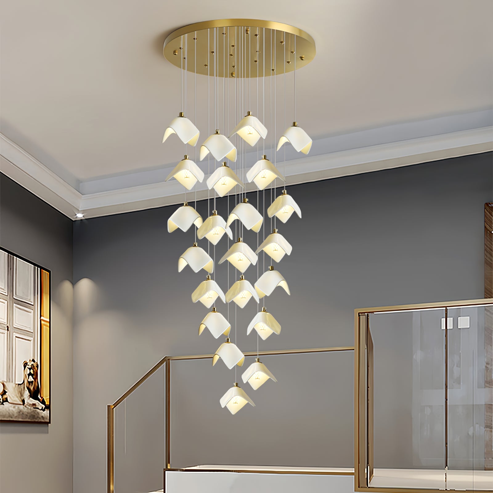 Cithayra Geometric Glass Brass Chandelier - Blowlighting