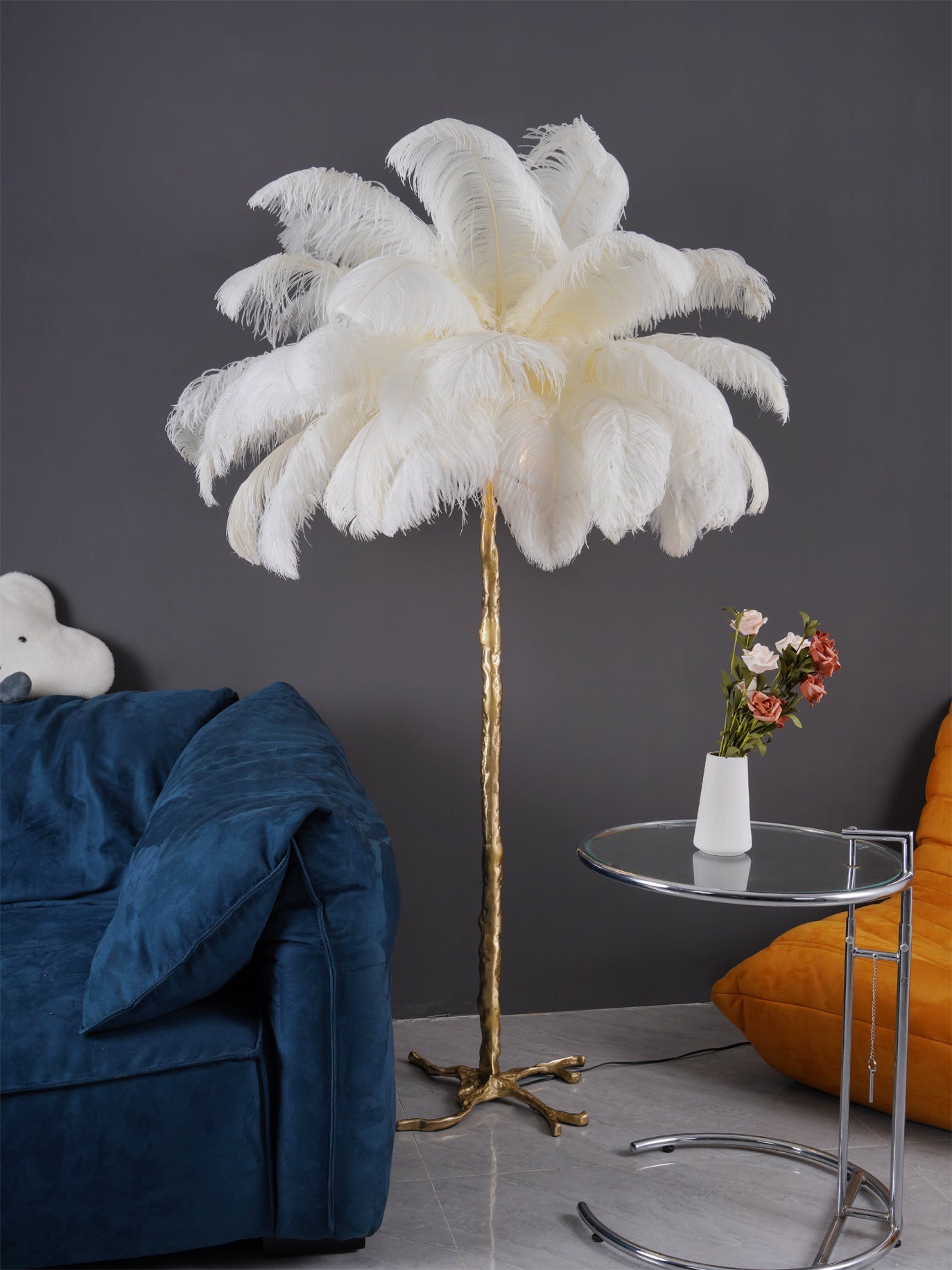 Ostrich Feather Brass Floor Lamp - Blowlighting