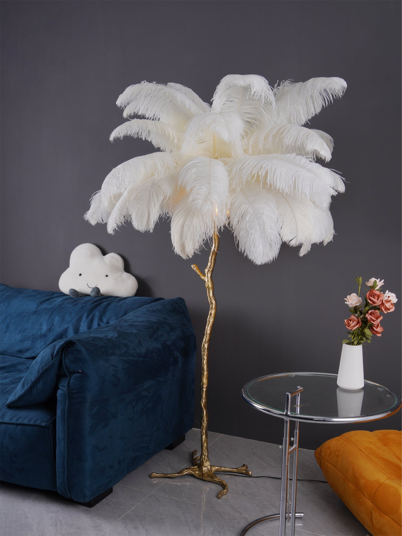 Ostrich Feather Brass Floor Lamp - Blowlighting