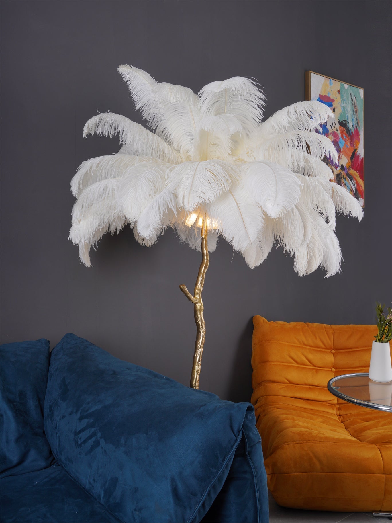 Ostrich Feather Brass Floor Lamp - Blowlighting