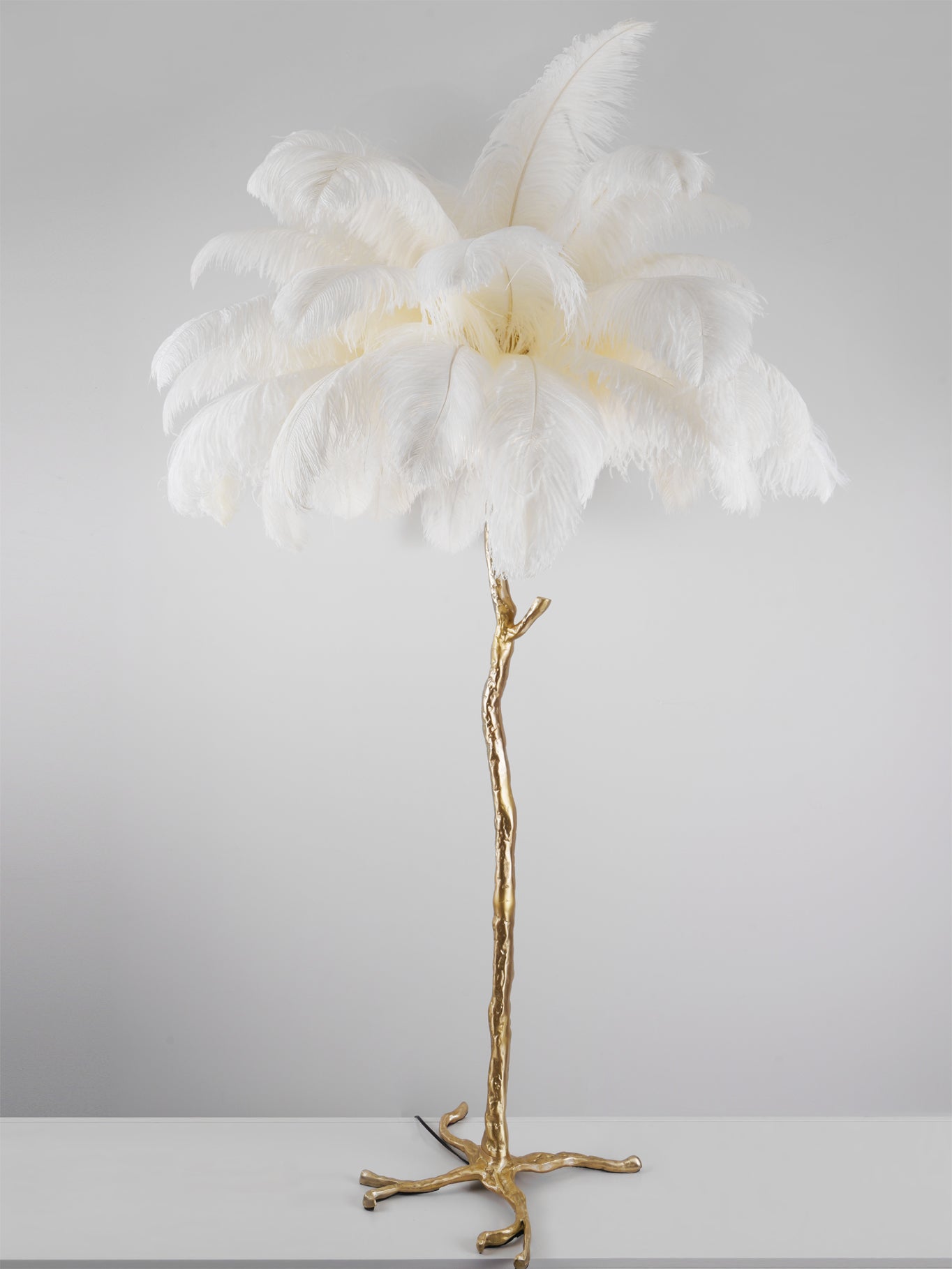 Ostrich Feather Brass Floor Lamp - Blowlighting