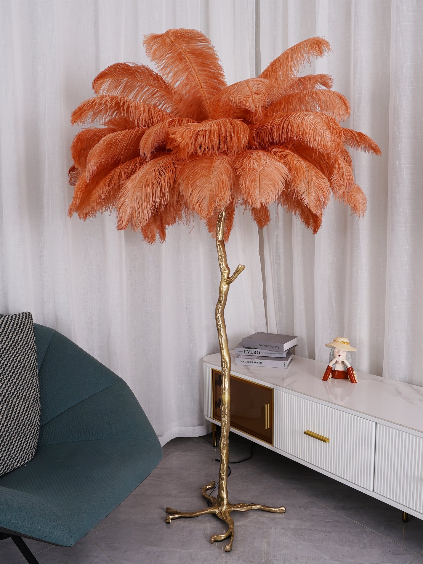 Ostrich Feather Brass Floor Lamp - Blowlighting