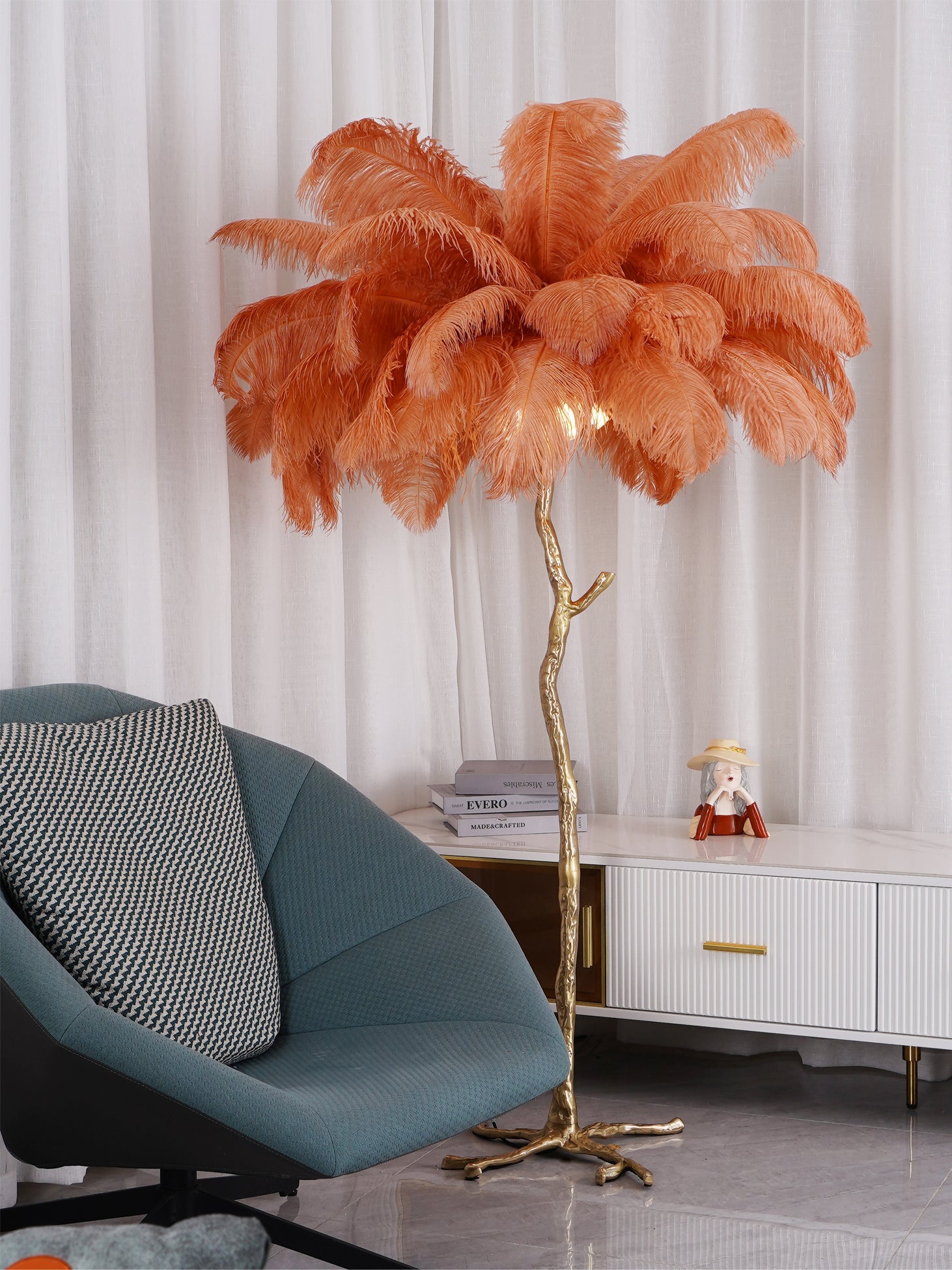 Ostrich Feather Brass Floor Lamp - Blowlighting