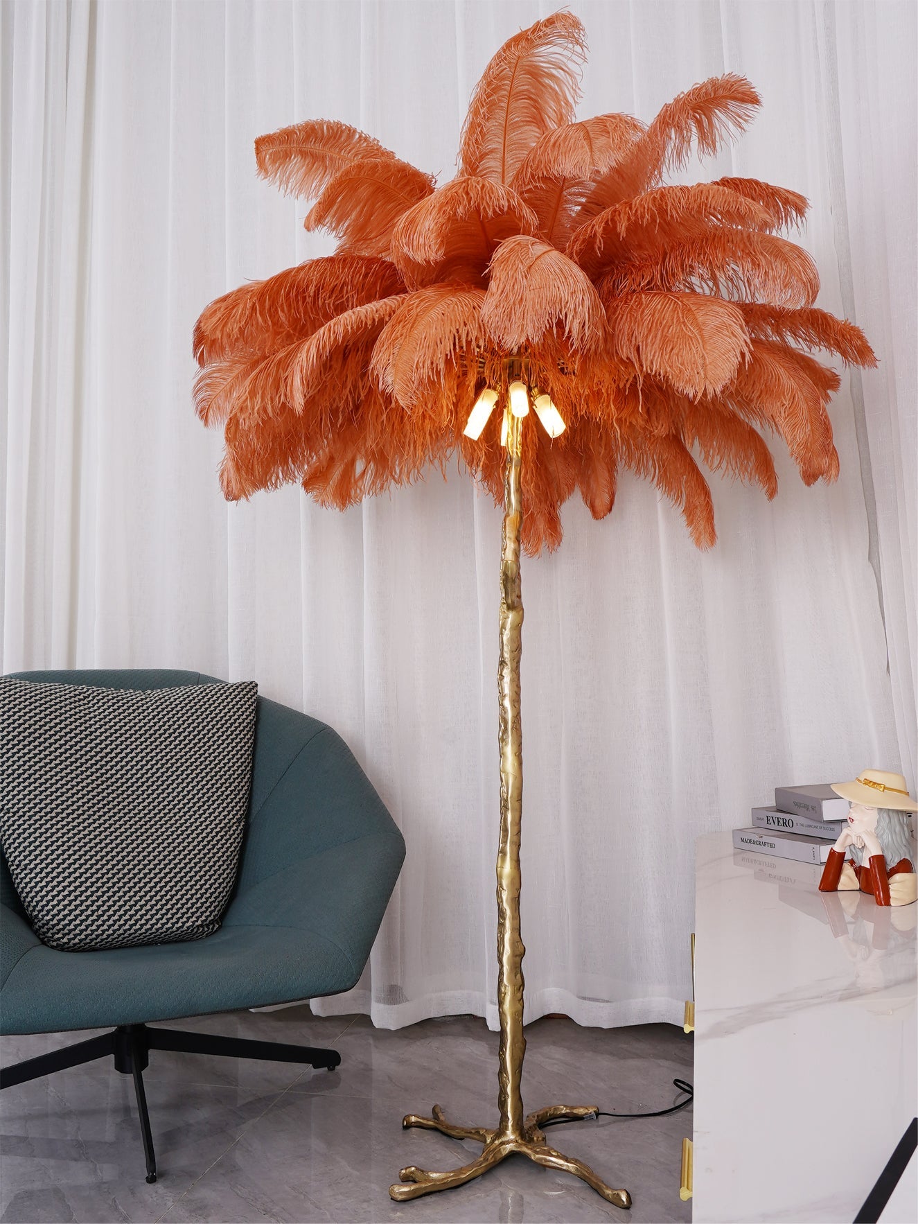 Ostrich Feather Brass Floor Lamp - Blowlighting