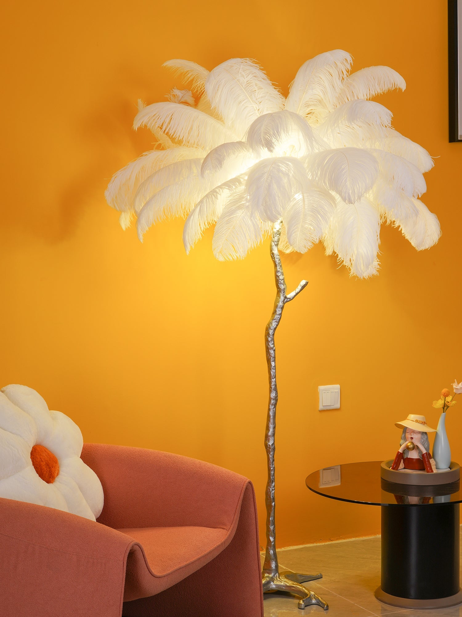 Ostrich Feather Brass Floor Lamp - Blowlighting
