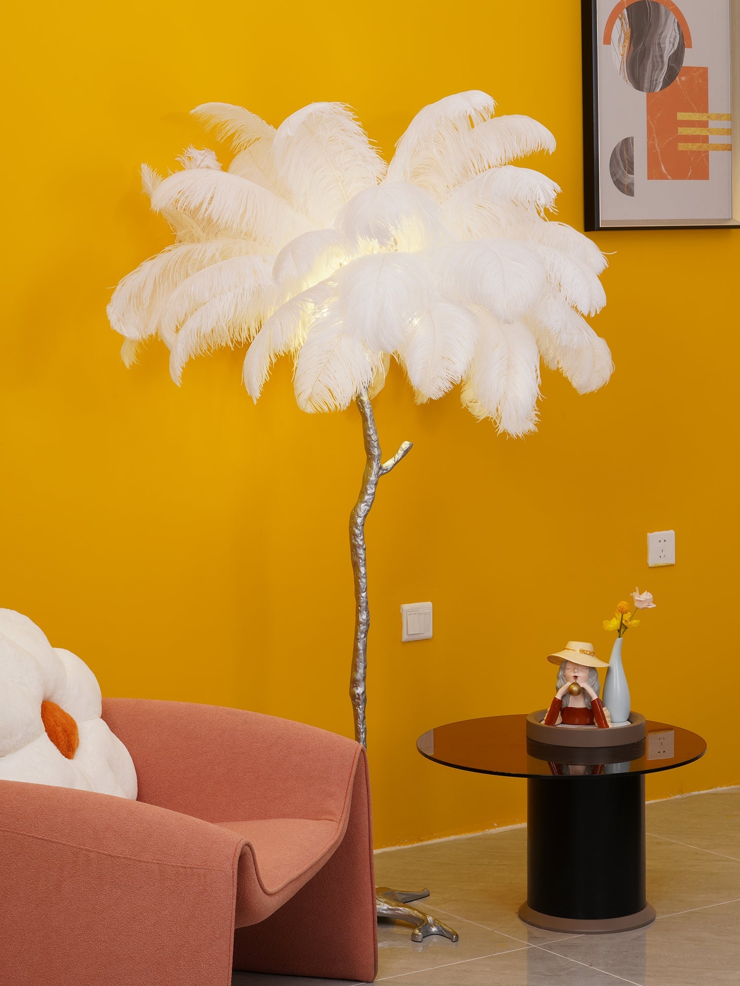 Ostrich Feather Brass Floor Lamp - Blowlighting