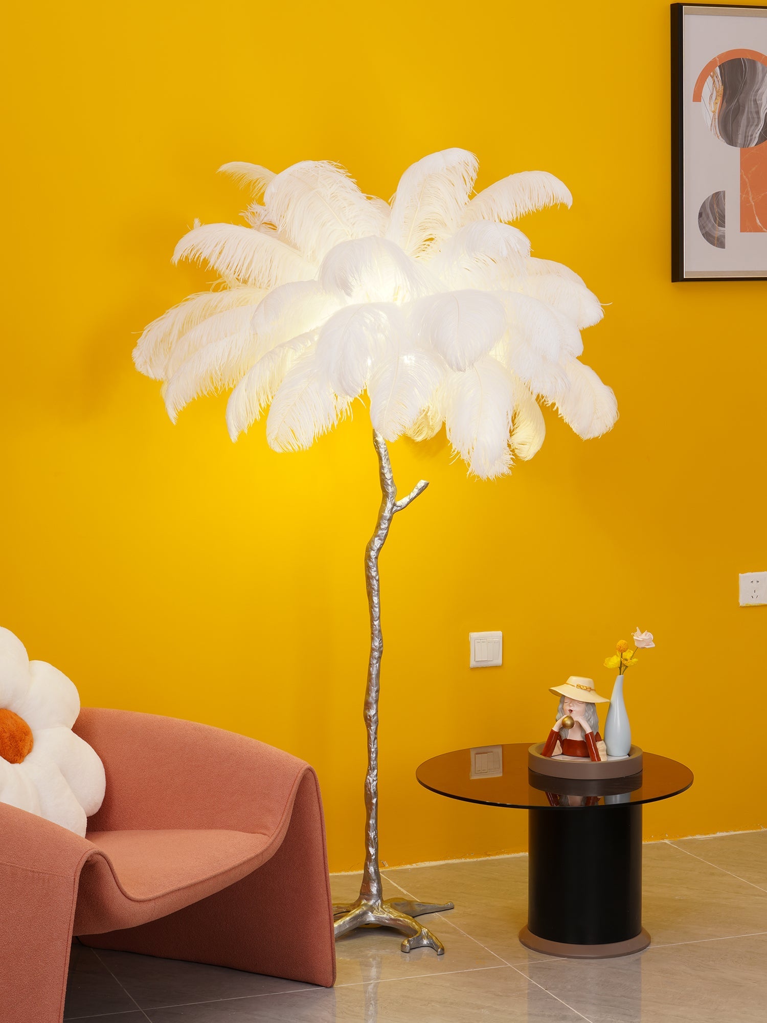 Ostrich Feather Brass Floor Lamp - Blowlighting
