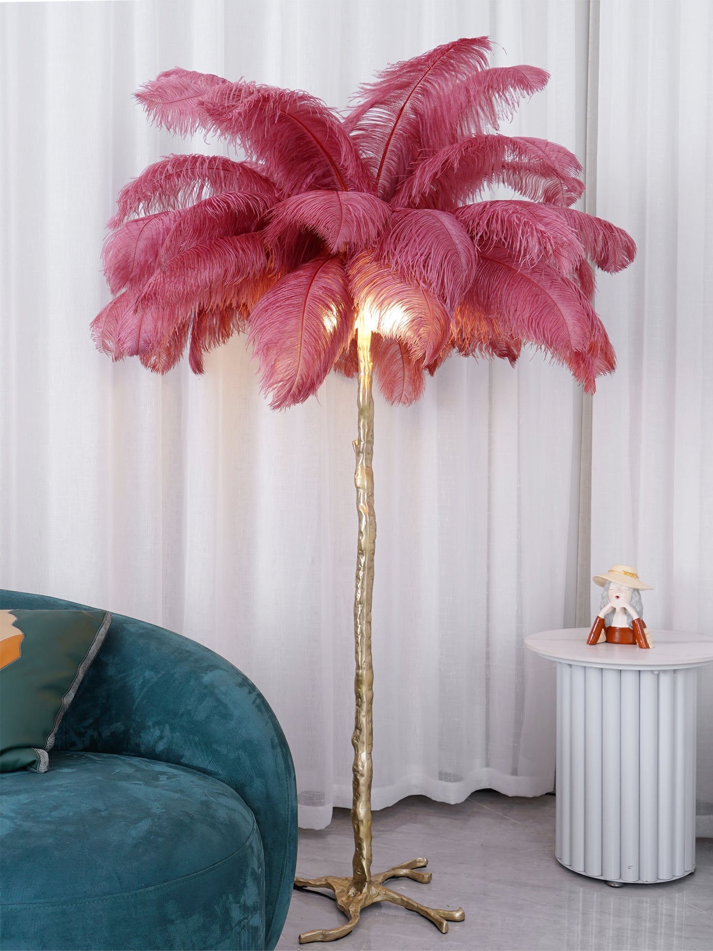 Ostrich Feather Brass Floor Lamp - Blowlighting