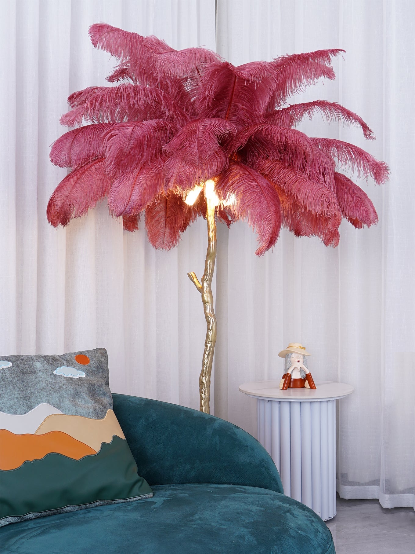 Ostrich Feather Brass Floor Lamp - Blowlighting
