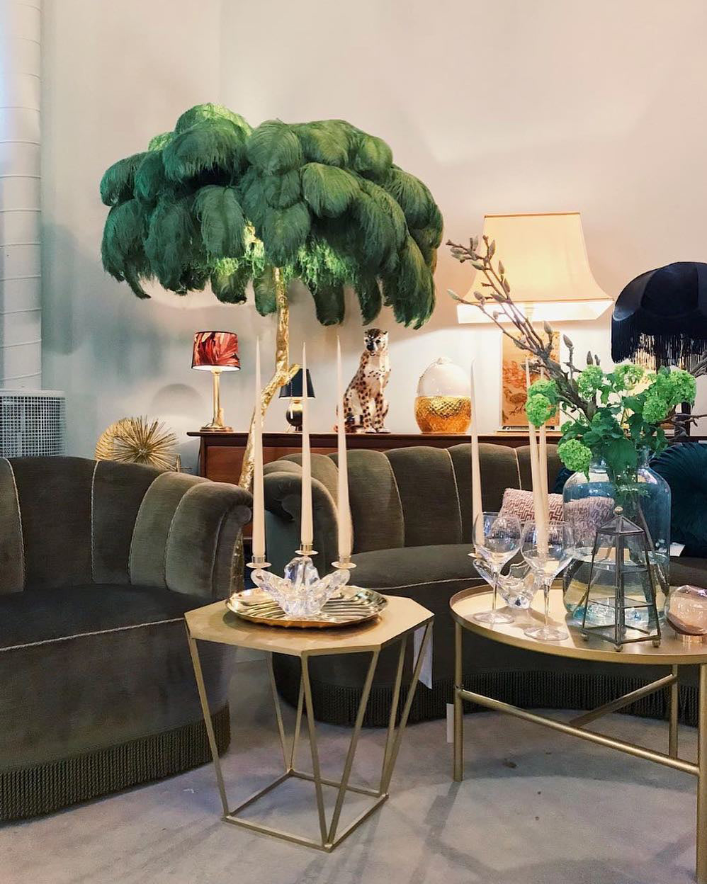 Ostrich Feather Brass Floor Lamp - Blowlighting