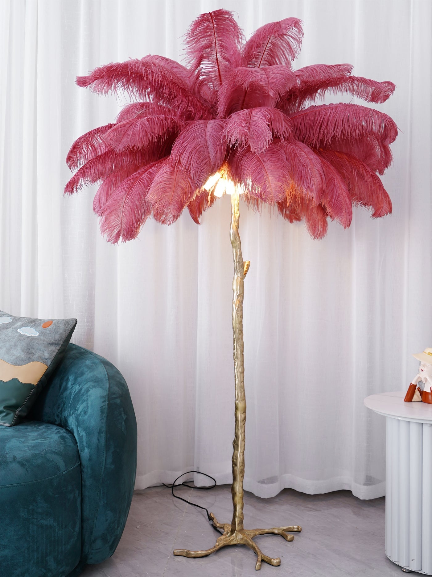 Ostrich Feather Brass Floor Lamp - Blowlighting