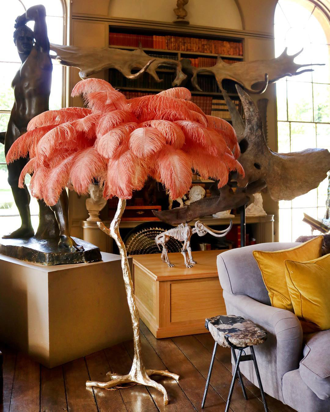 Ostrich Feather Brass Floor Lamp - Blowlighting
