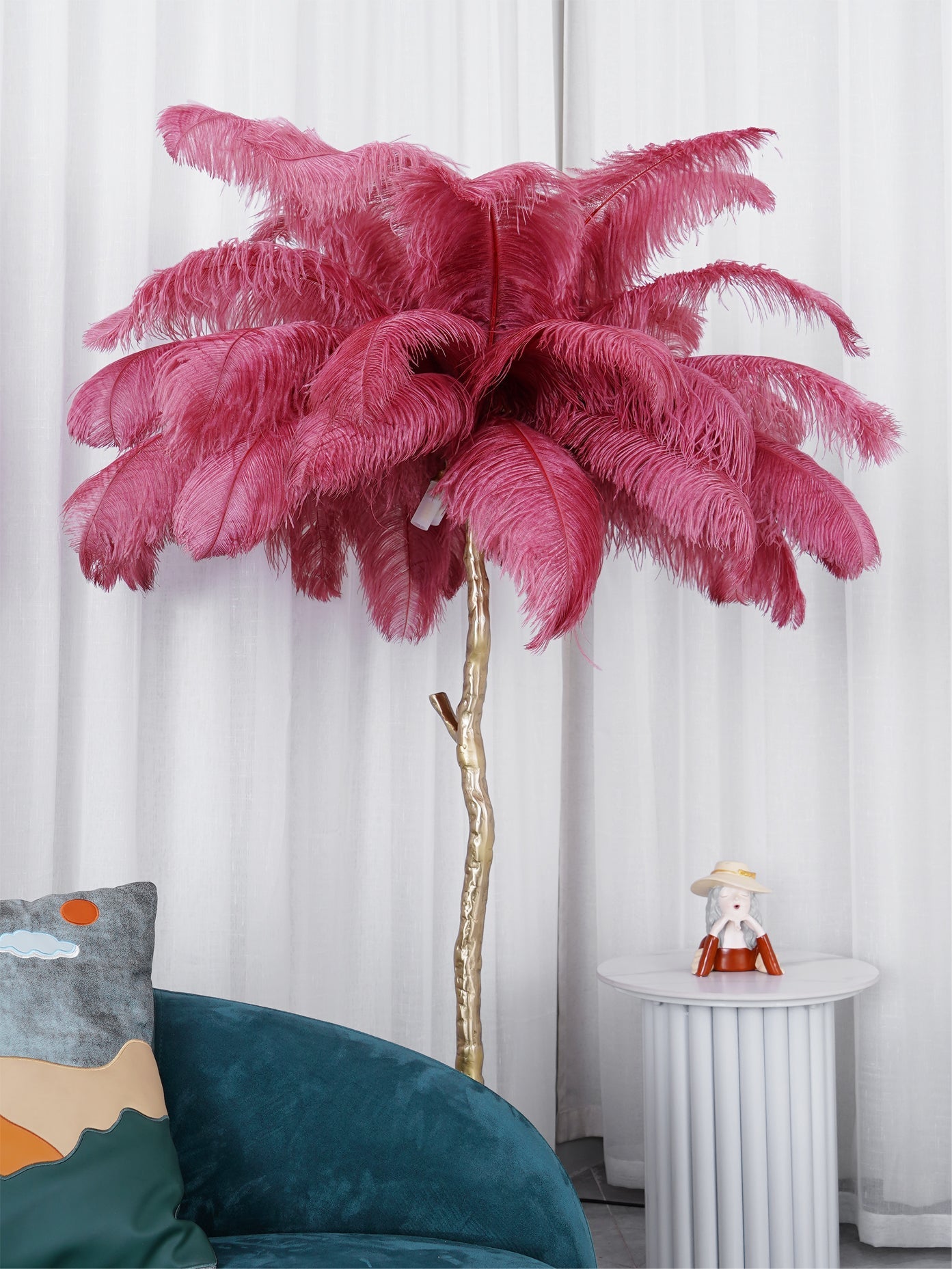 Ostrich Feather Brass Floor Lamp - Blowlighting