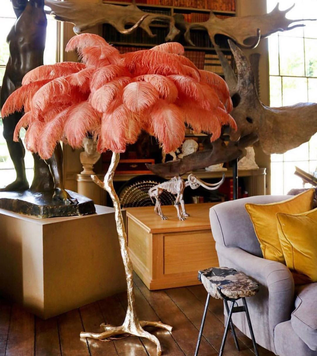 Ostrich Feather Brass Floor Lamp - Blowlighting
