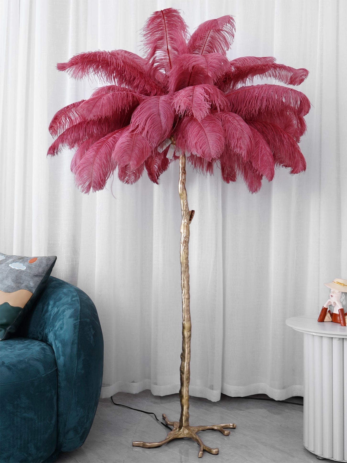 Ostrich Feather Brass Floor Lamp - Blowlighting