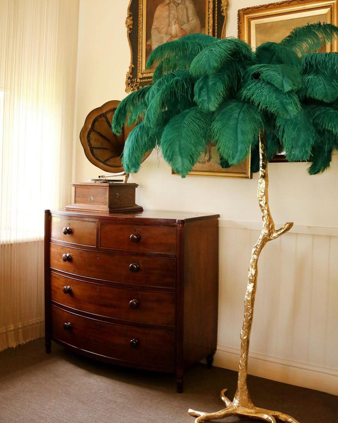 Ostrich Feather Brass Floor Lamp - Blowlighting