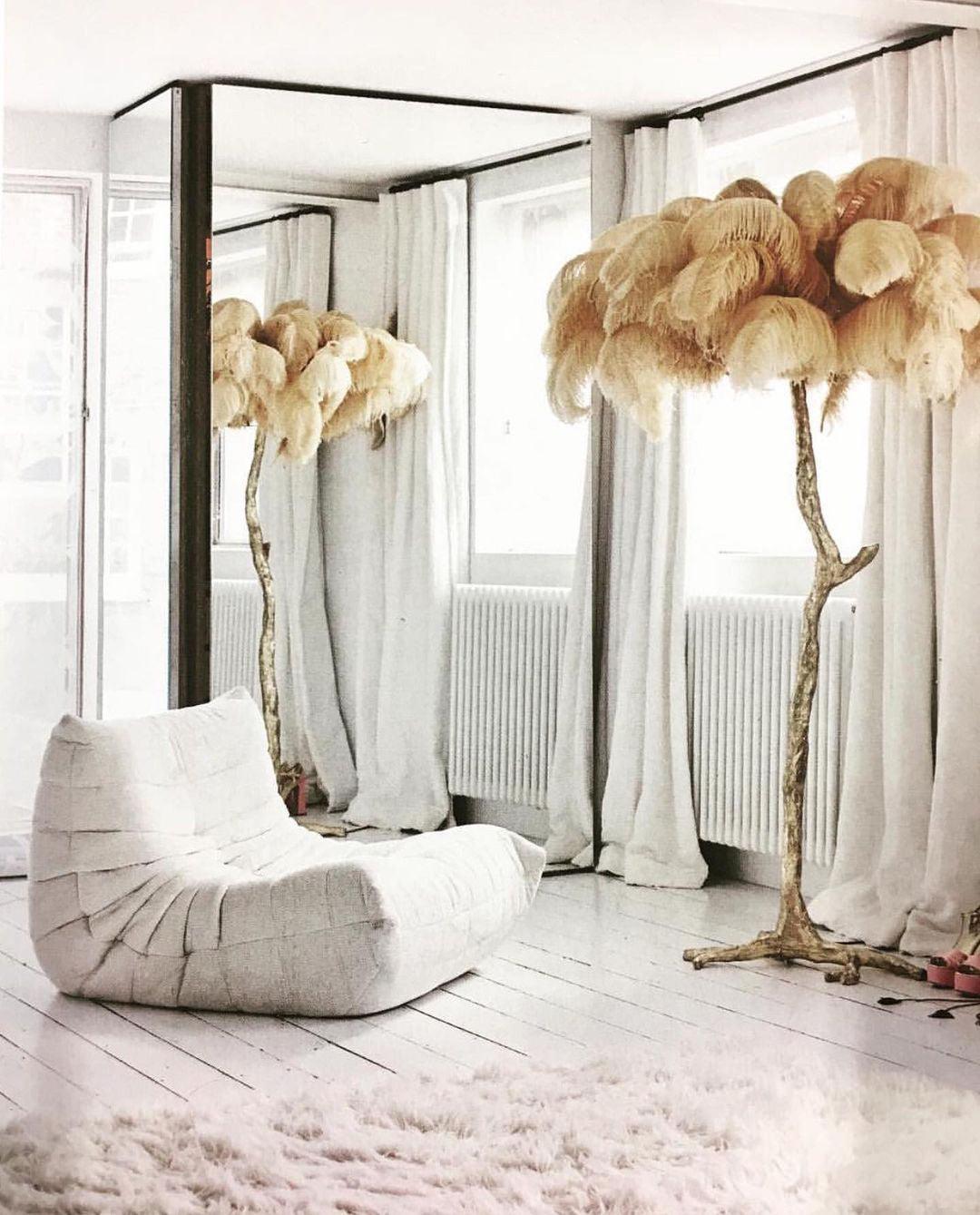 Ostrich Feather Brass Floor Lamp - Blowlighting