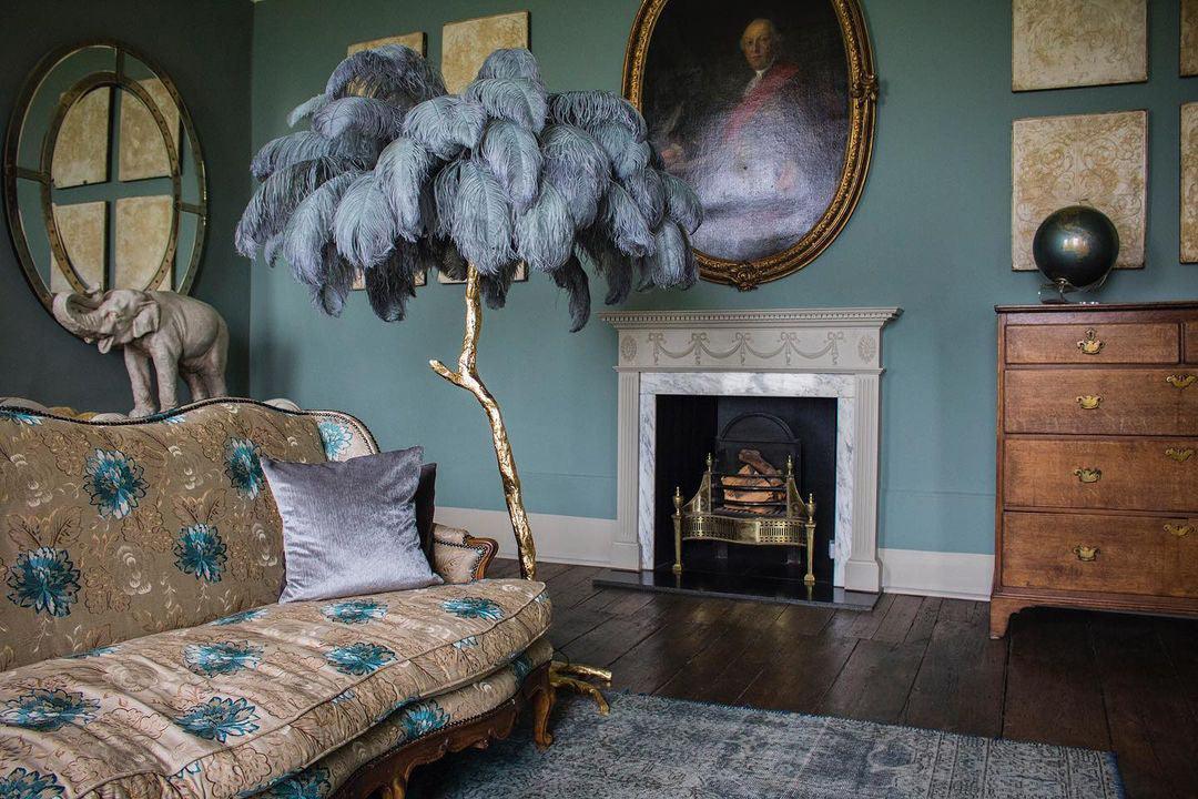 Ostrich Feather Brass Floor Lamp - Blowlighting