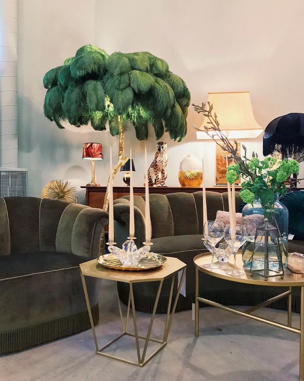 Ostrich Feather Brass Floor Lamp - Blowlighting