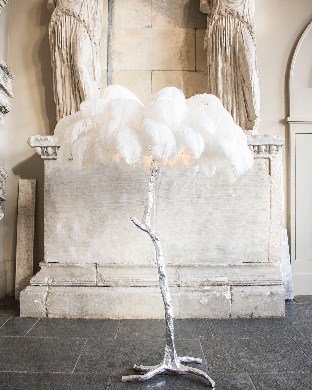 Ostrich Feather Brass Floor Lamp - Blowlighting