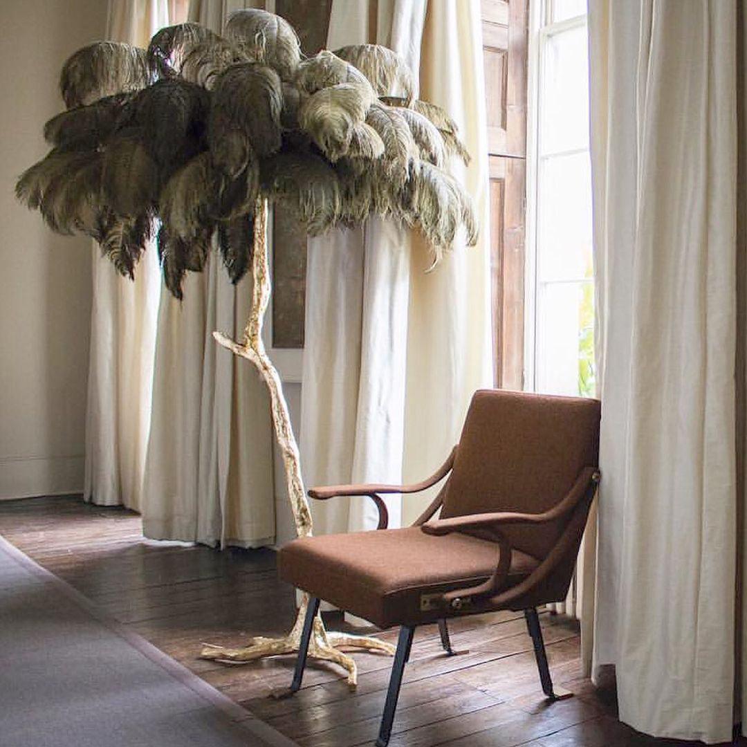 Ostrich Feather Brass Floor Lamp - Blowlighting