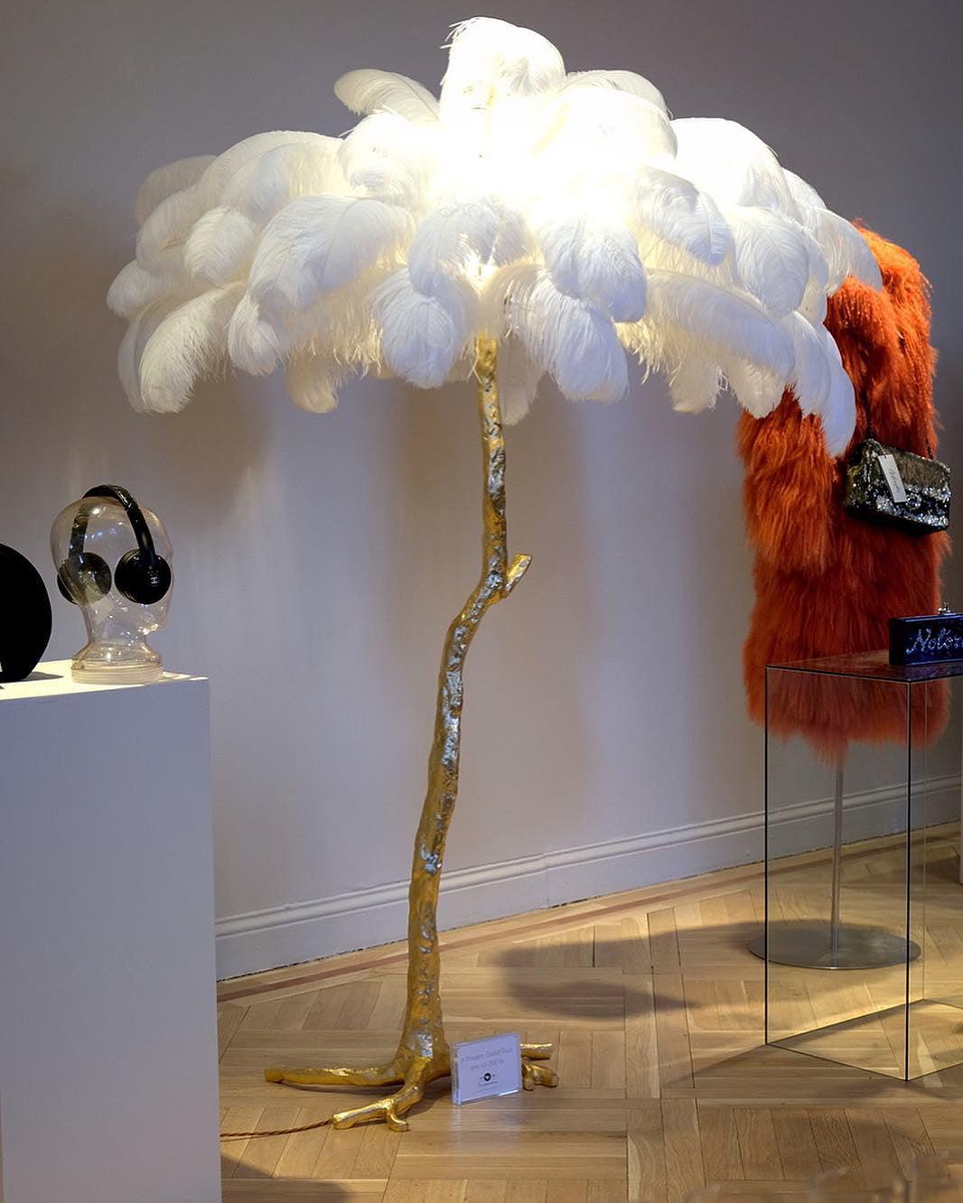 Ostrich Feather Brass Floor Lamp - Blowlighting
