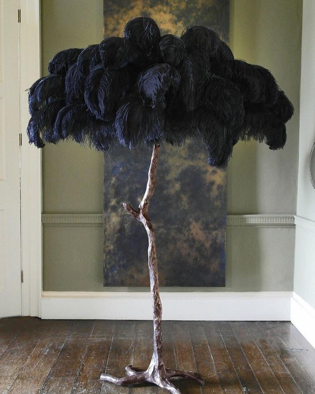 Ostrich Feather Brass Floor Lamp - Blowlighting