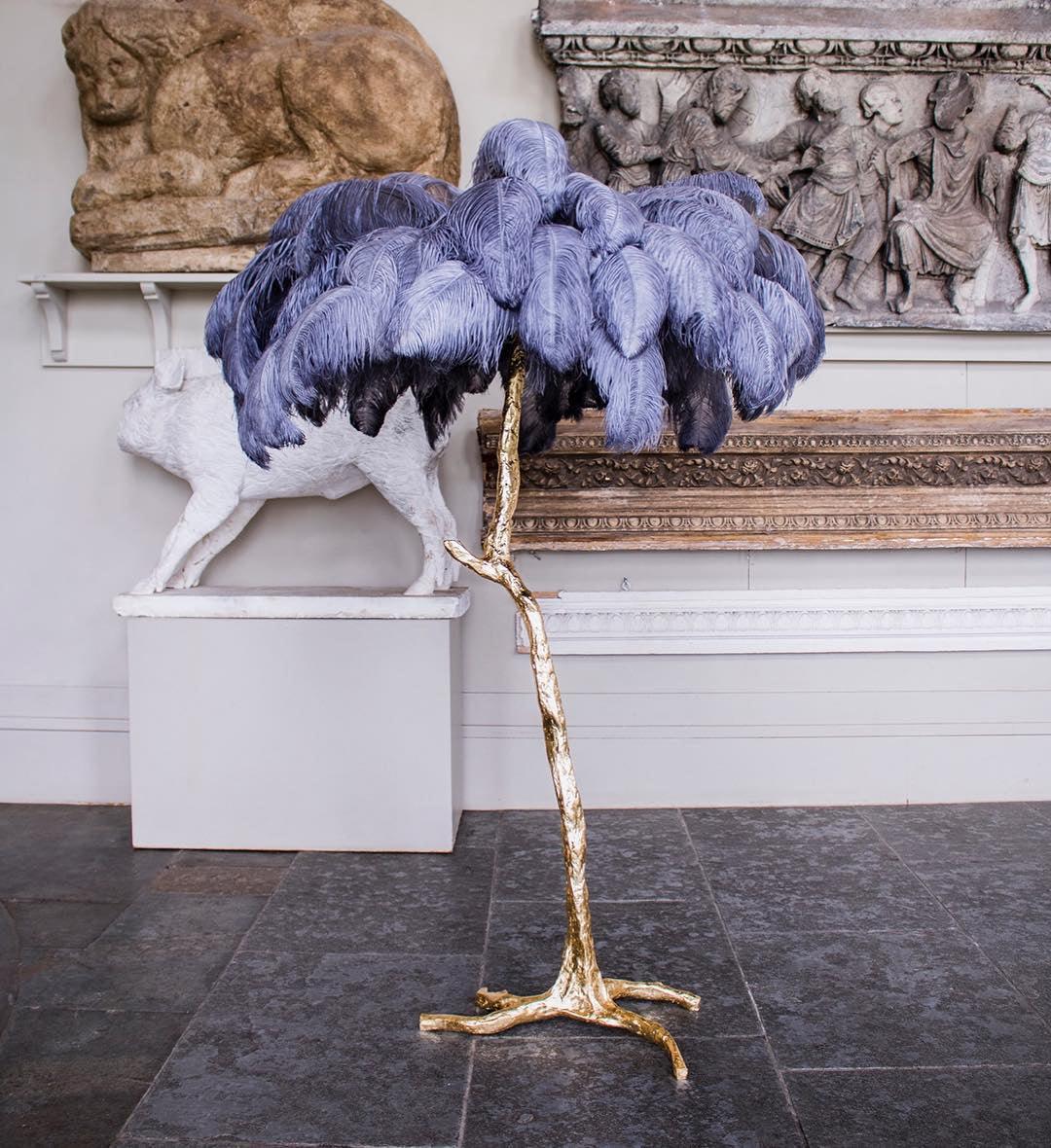 Ostrich Feather Brass Floor Lamp - Blowlighting