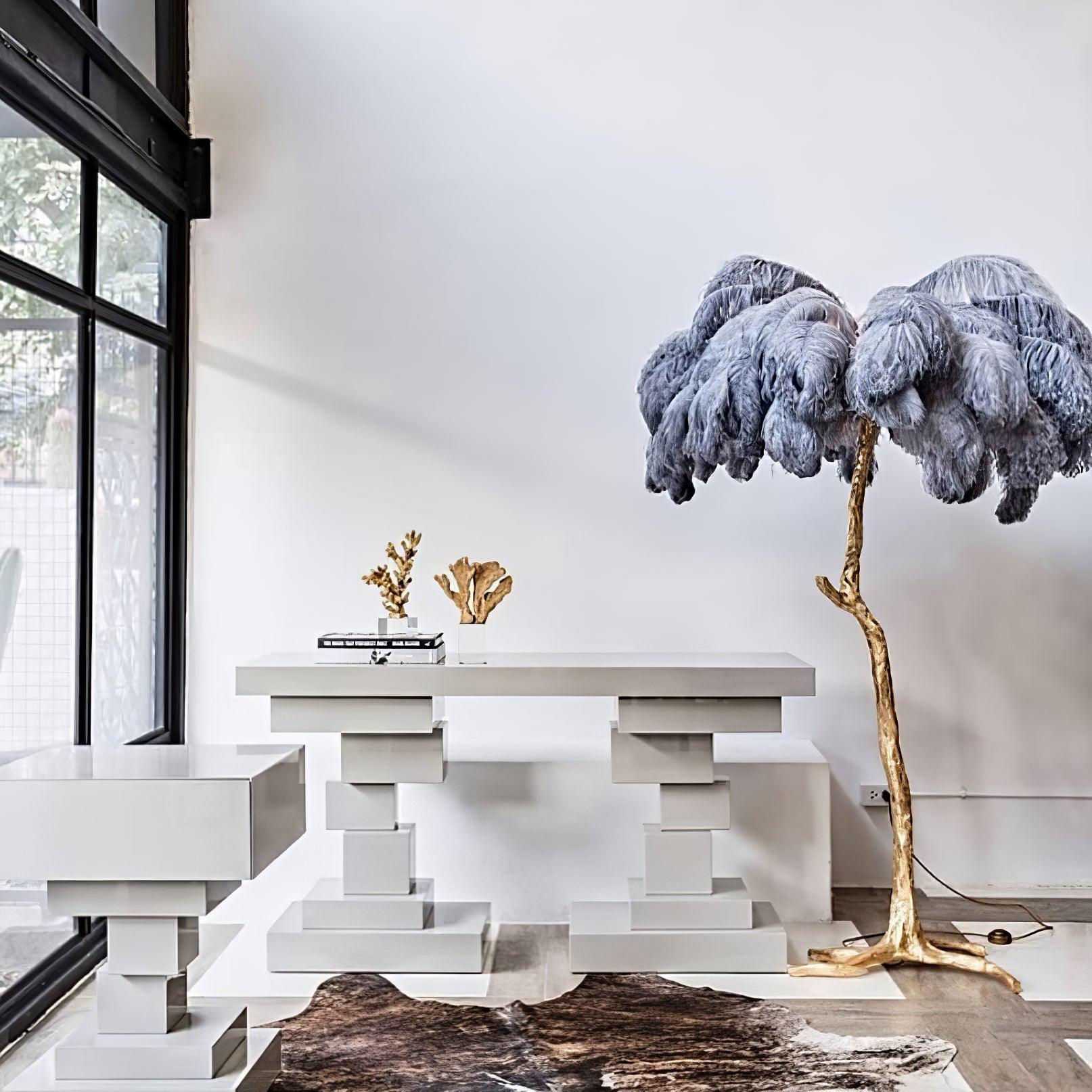 Ostrich Feather Brass Floor Lamp - Blowlighting