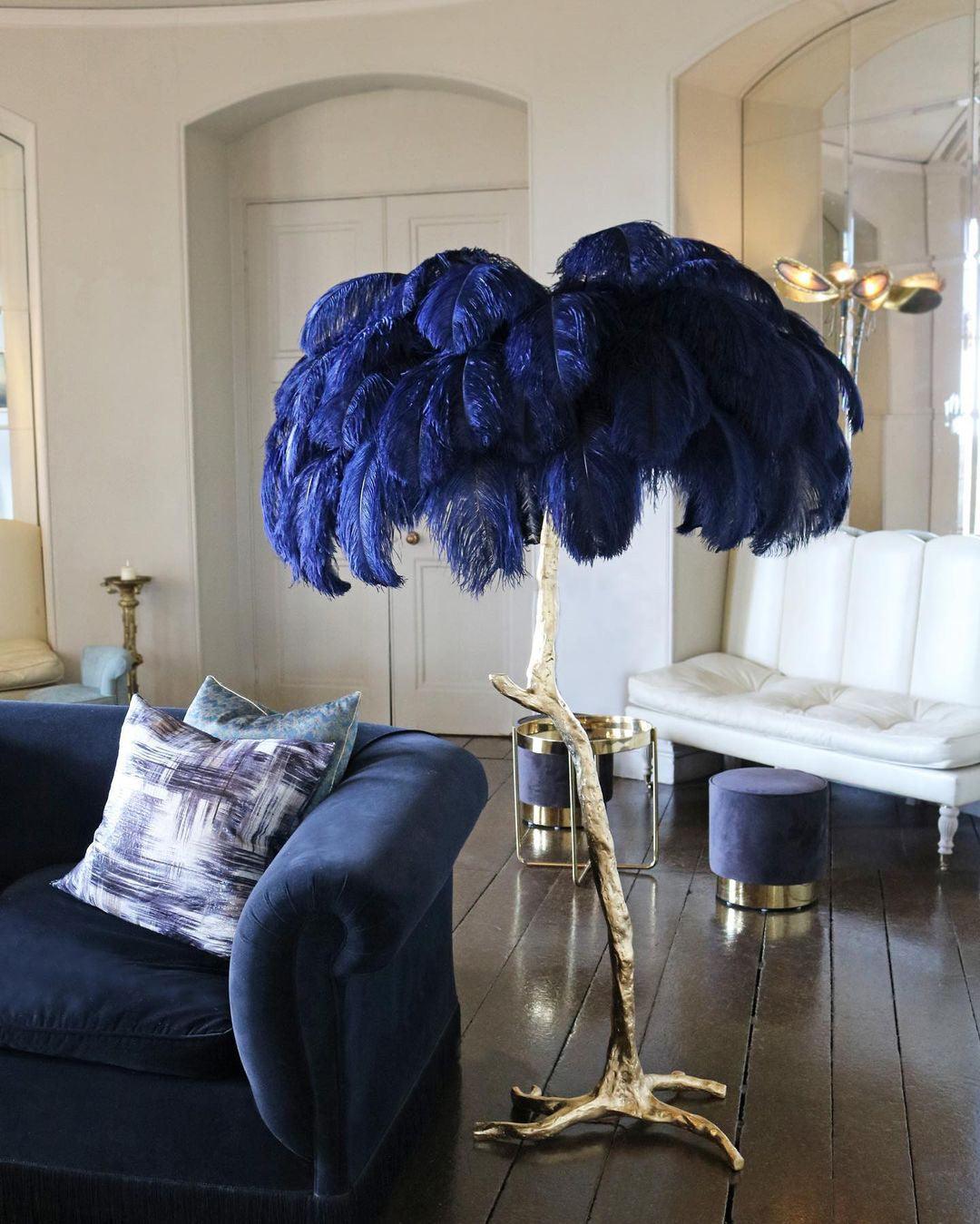 Ostrich Feather Brass Floor Lamp - Blowlighting