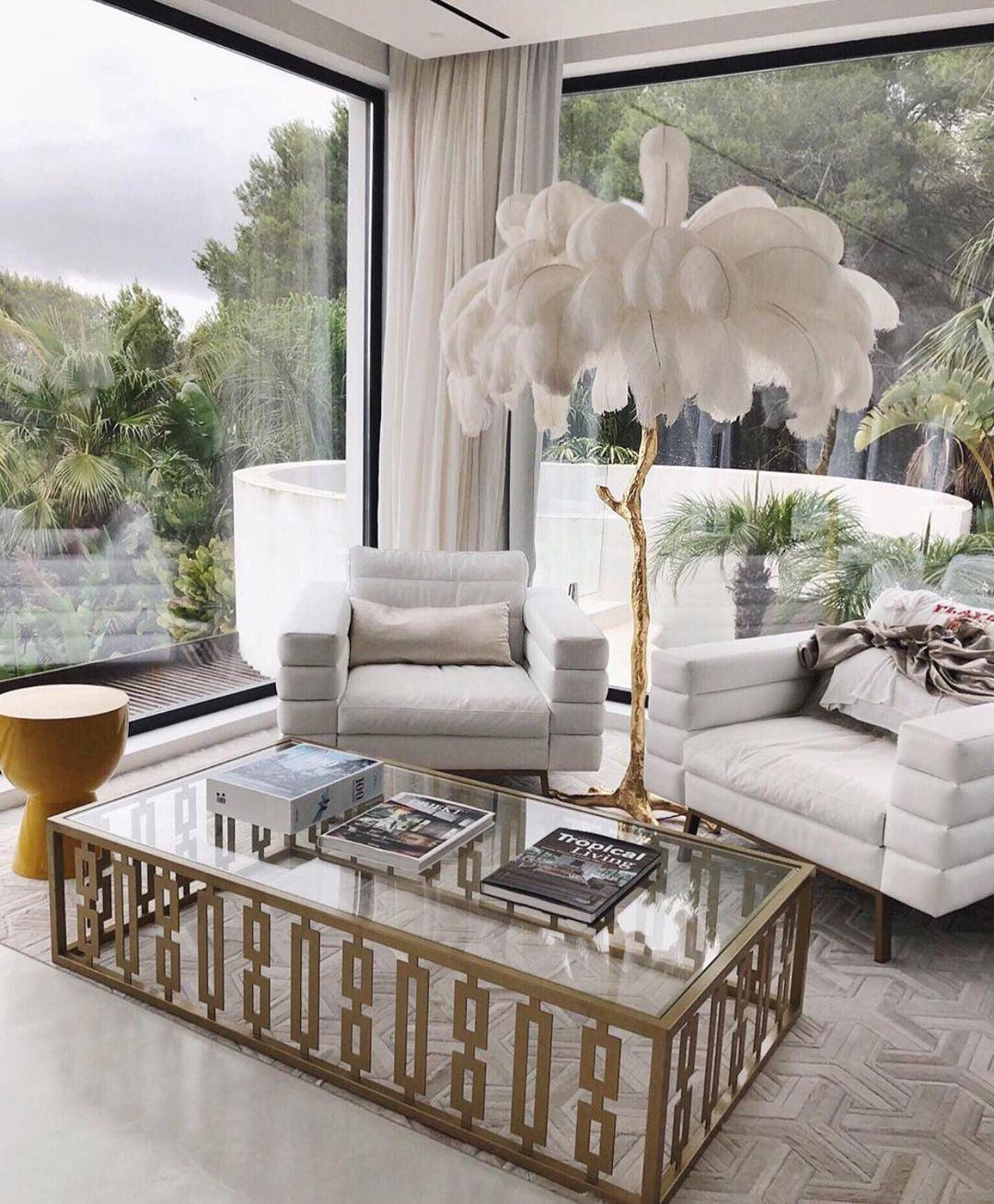 Ostrich Feather Brass Floor Lamp - Blowlighting