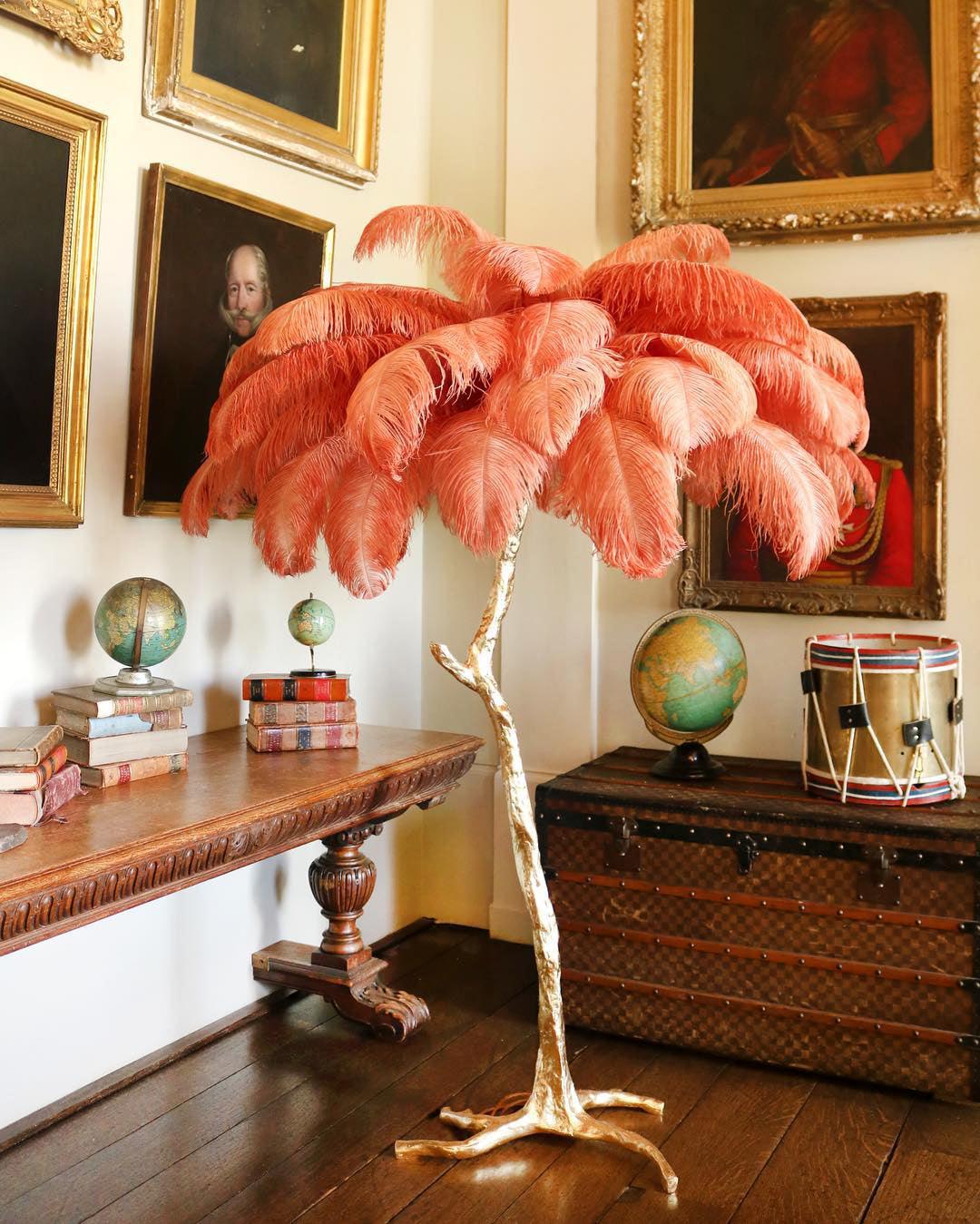Ostrich Feather Brass Floor Lamp - Blowlighting