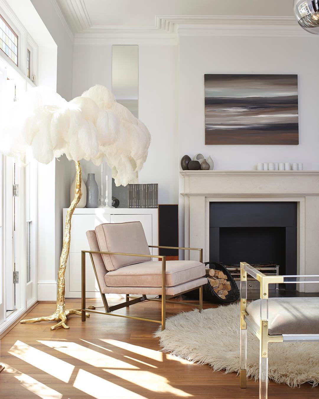 Ostrich Feather Brass Floor Lamp - Blowlighting