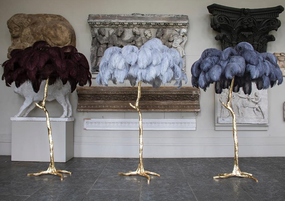 Ostrich Feather Brass Floor Lamp - Blowlighting