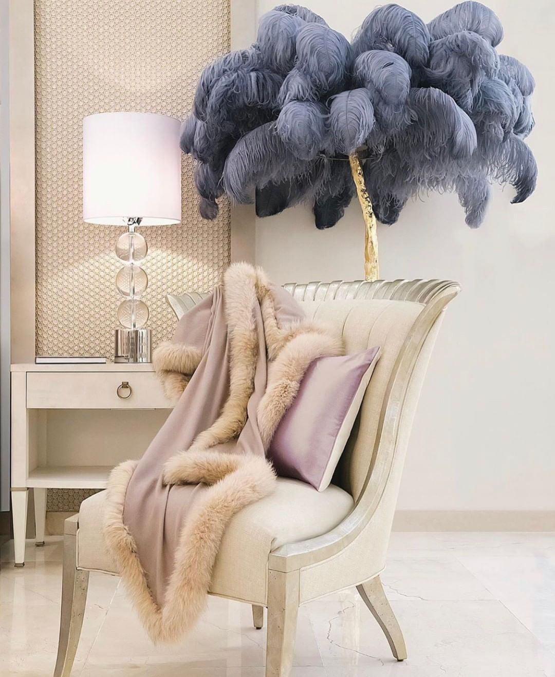Ostrich Feather Brass Floor Lamp - Blowlighting