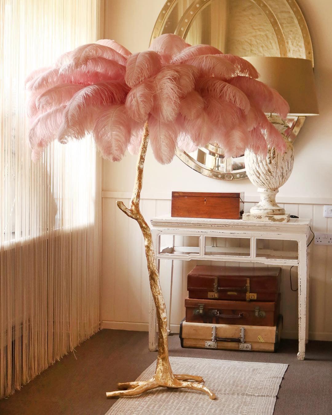 Ostrich Feather Brass Floor Lamp - Blowlighting