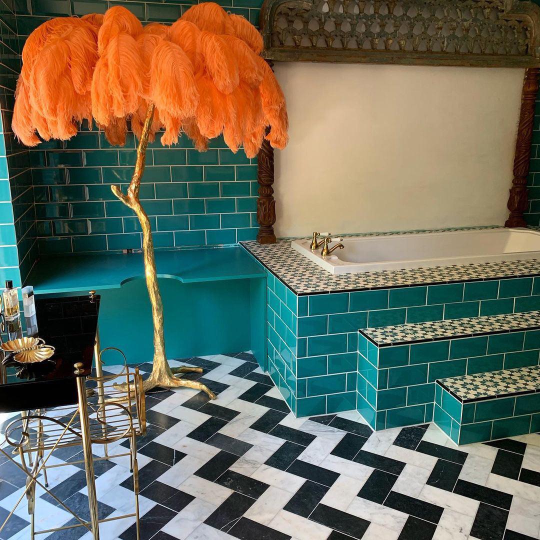 Ostrich Feather Brass Floor Lamp - Blowlighting