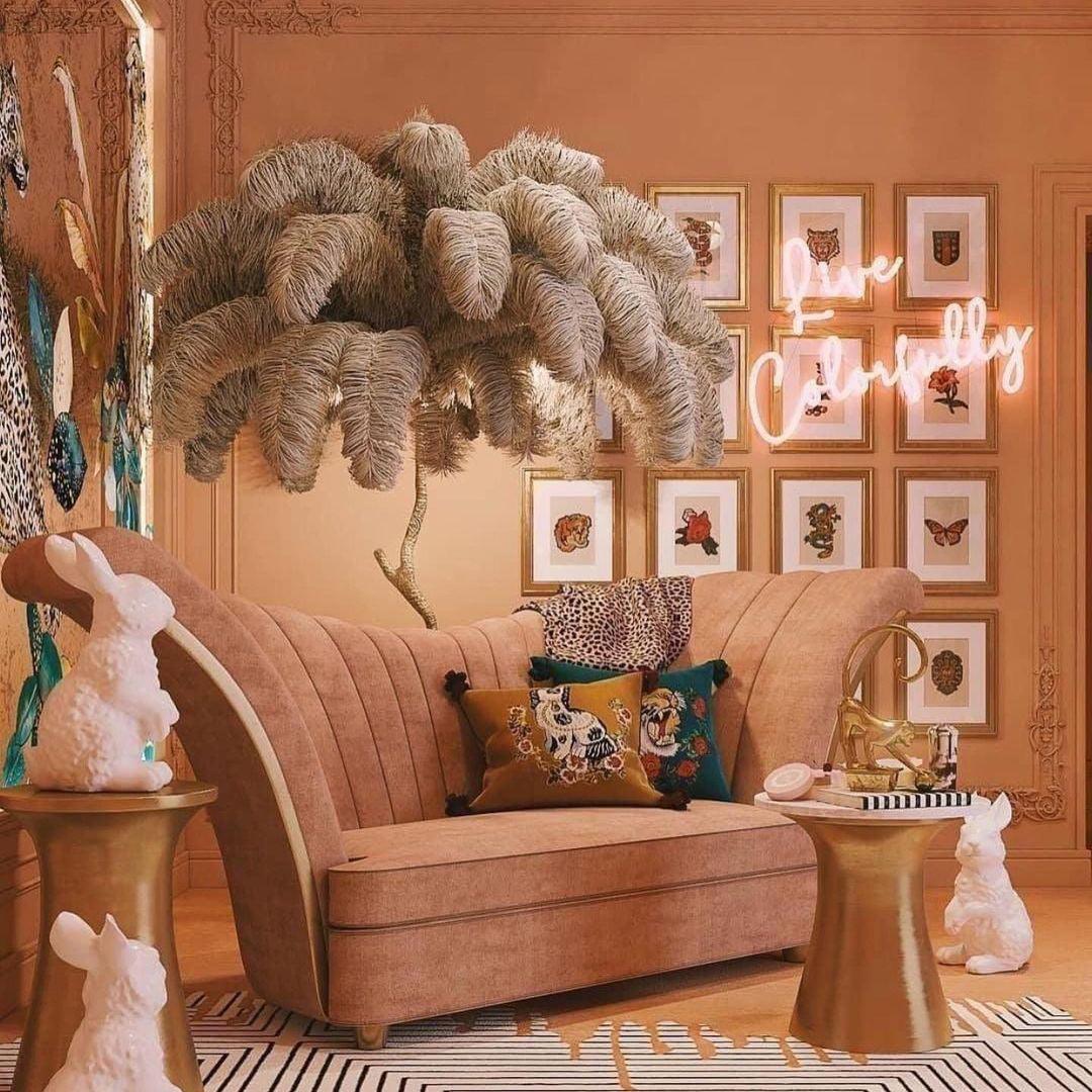 Ostrich Feather Brass Floor Lamp - Blowlighting