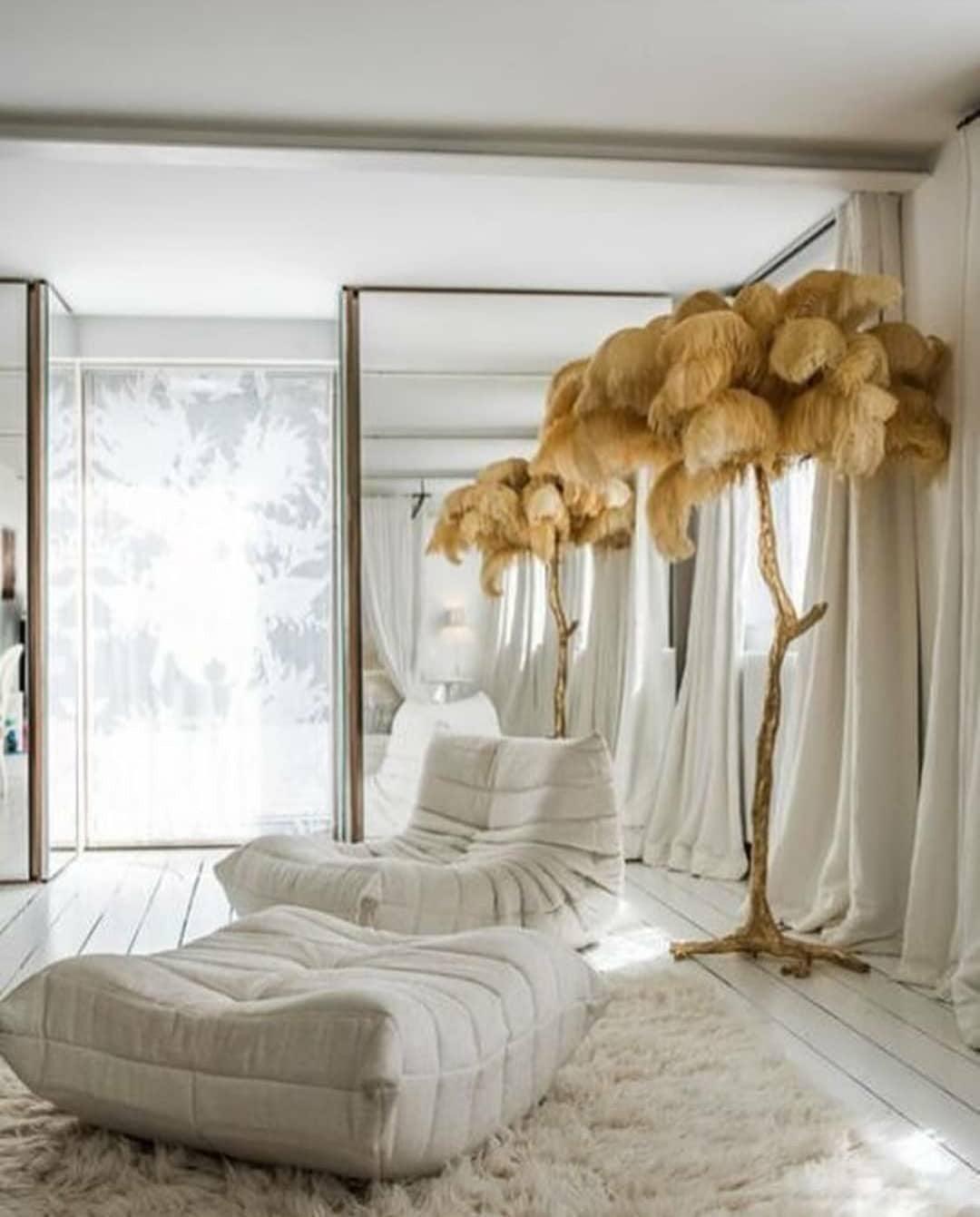 Ostrich Feather Brass Floor Lamp - Blowlighting