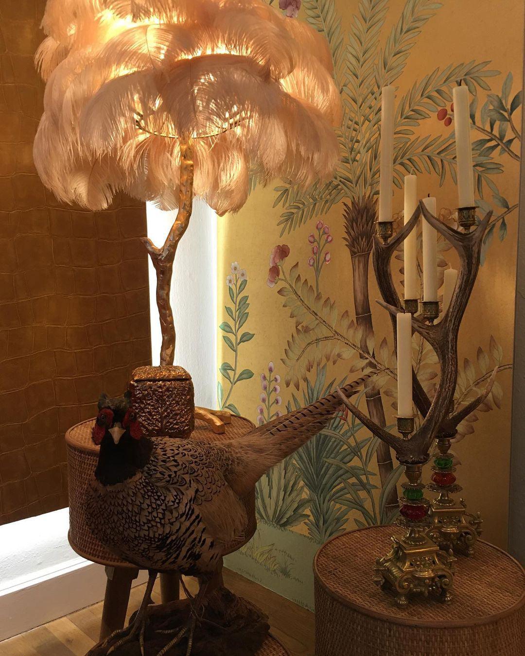 Ostrich Feather Brass Floor Lamp - Blowlighting