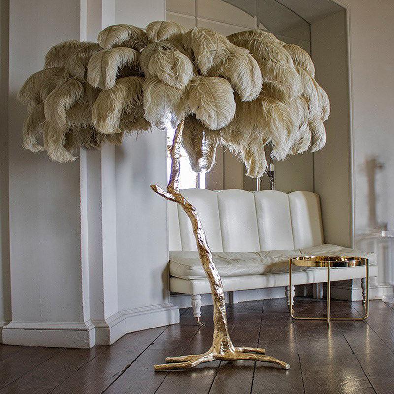 Ostrich Feather Brass Floor Lamp - Blowlighting