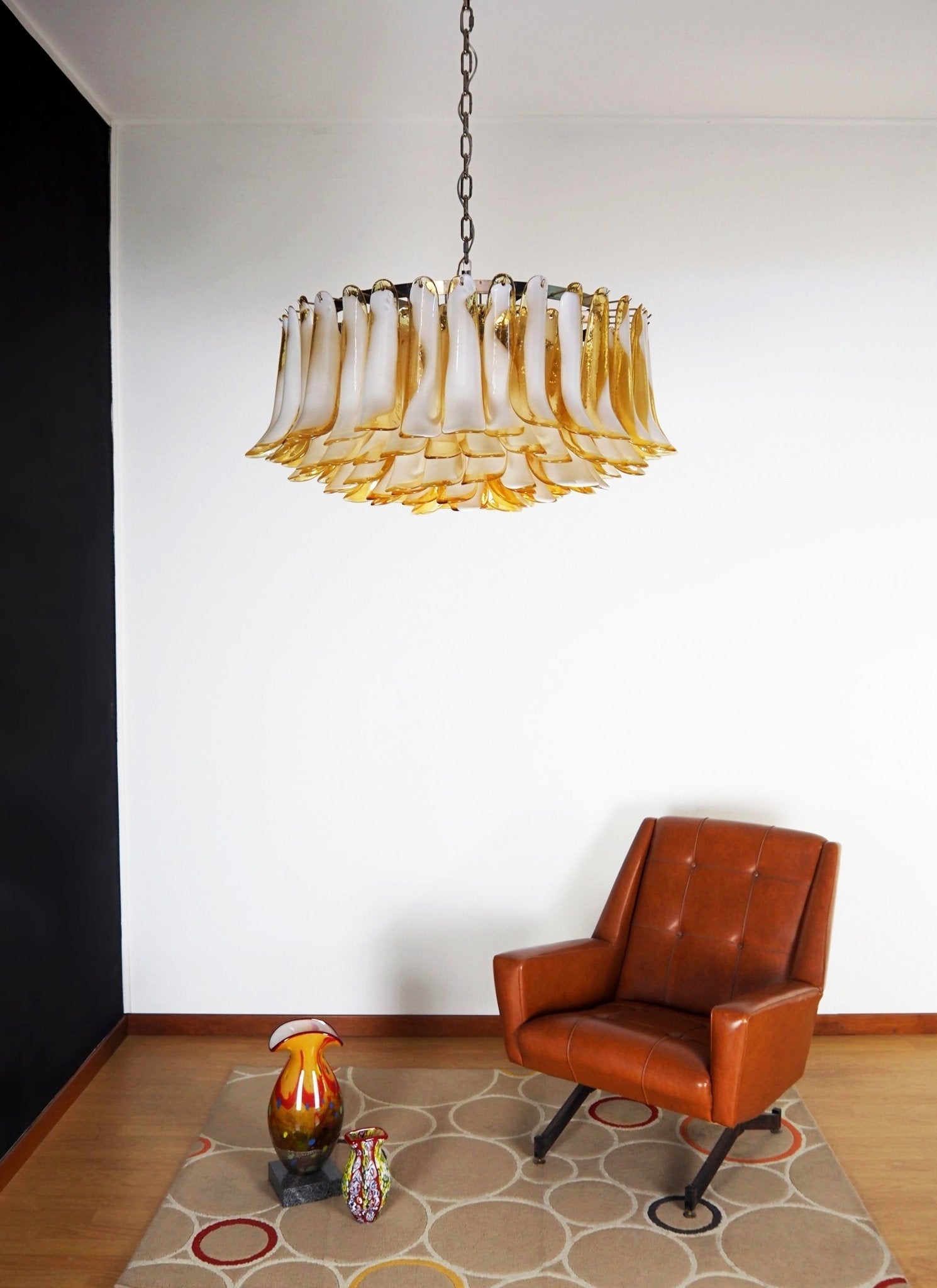 Aurora Chandelier Amber Murano Glass Petal Elegant - Blowlighting