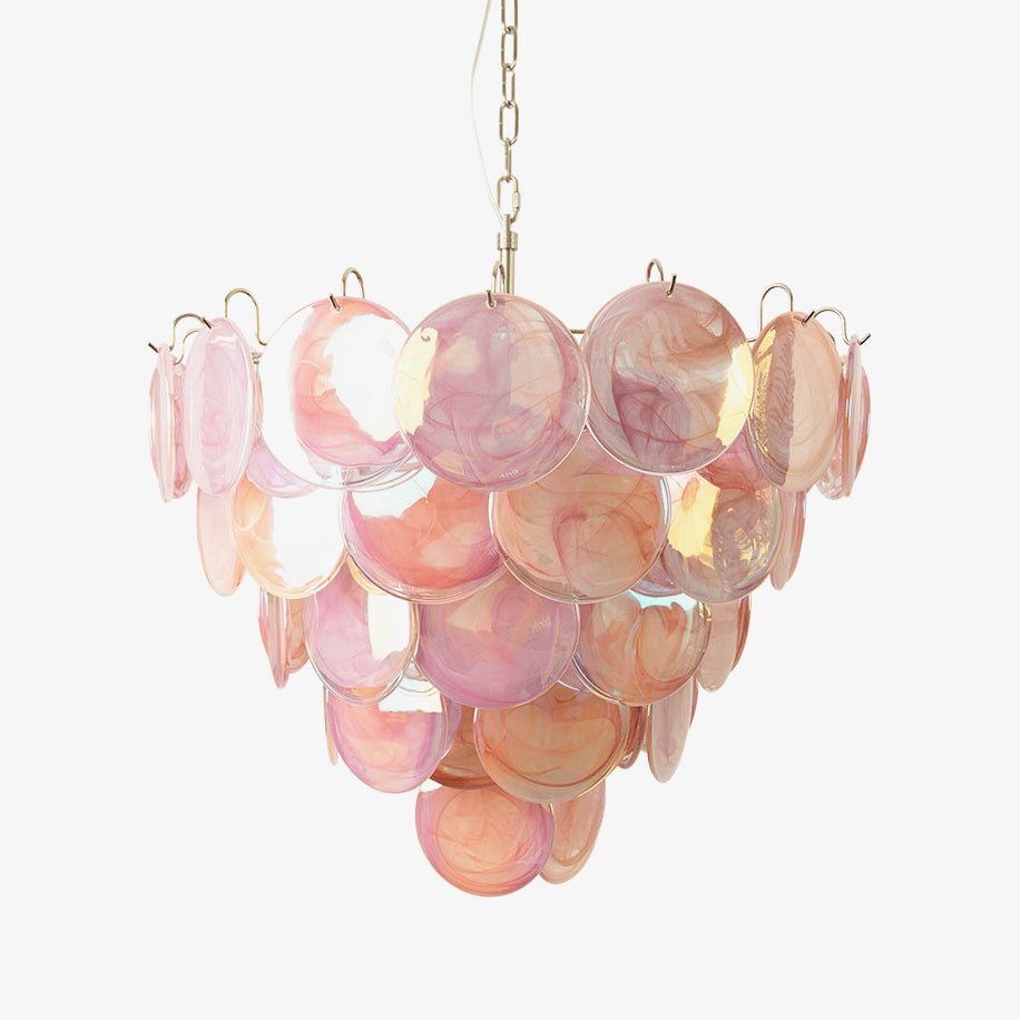 Aurora Chandelier Pink Murano Disc Layered Contemporary - Blowlighting