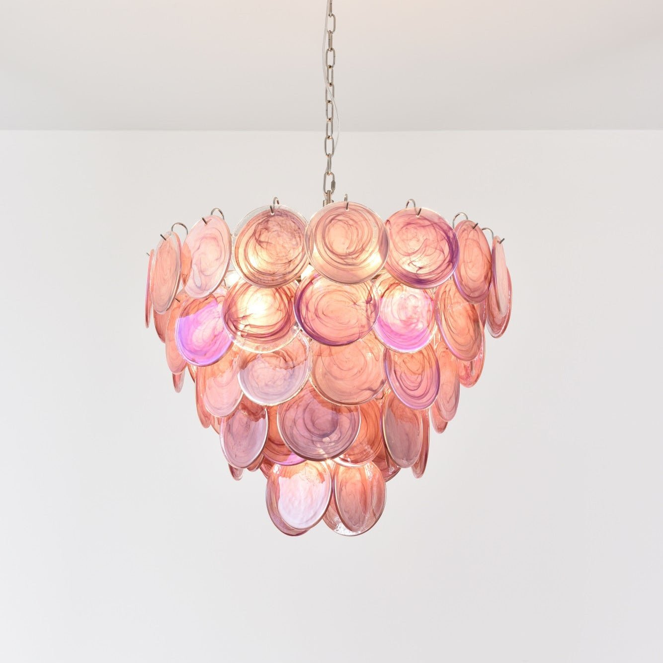 Aurora Chandelier Pink Murano Disc Layered Contemporary - Blowlighting