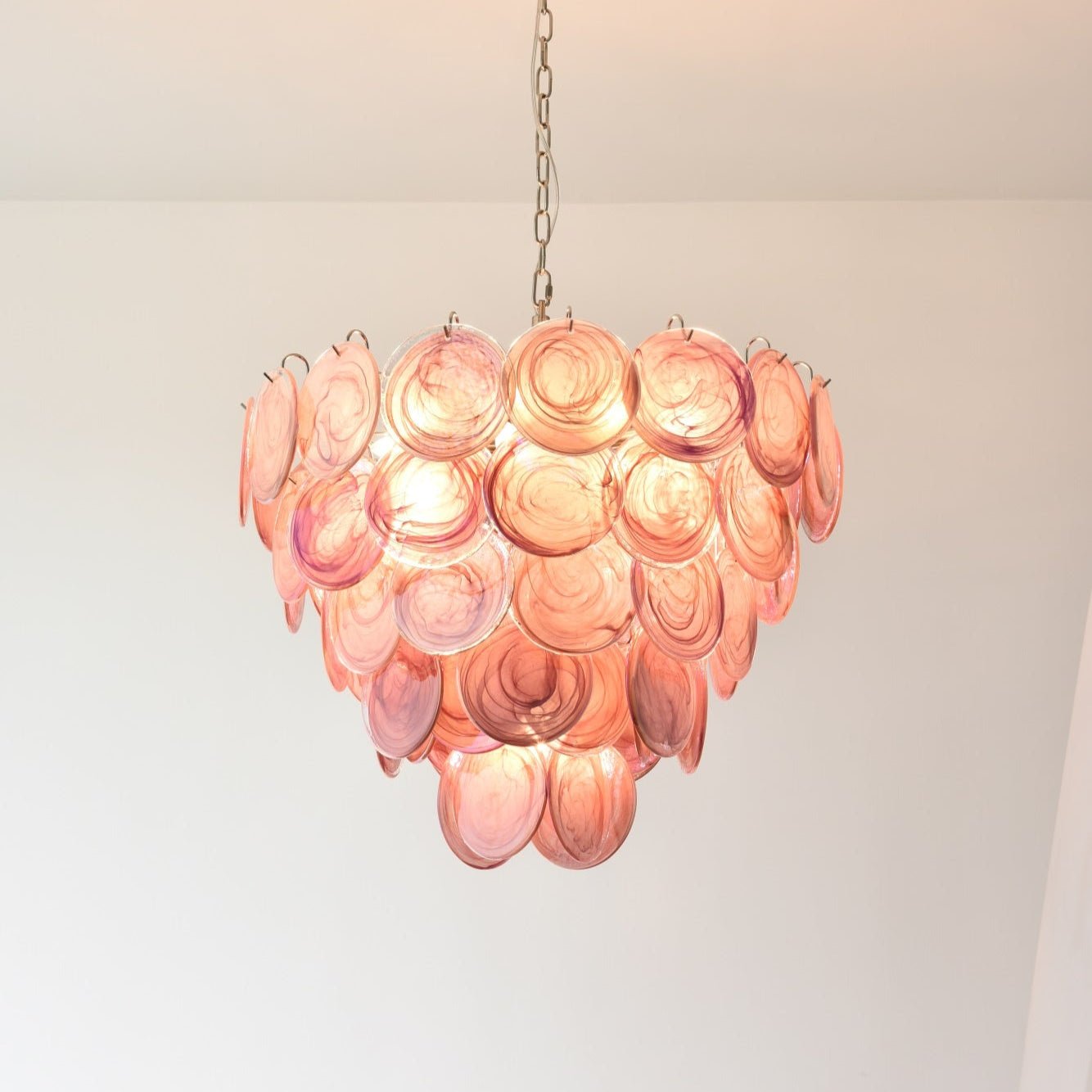 Aurora Chandelier Pink Murano Disc Layered Contemporary - Blowlighting