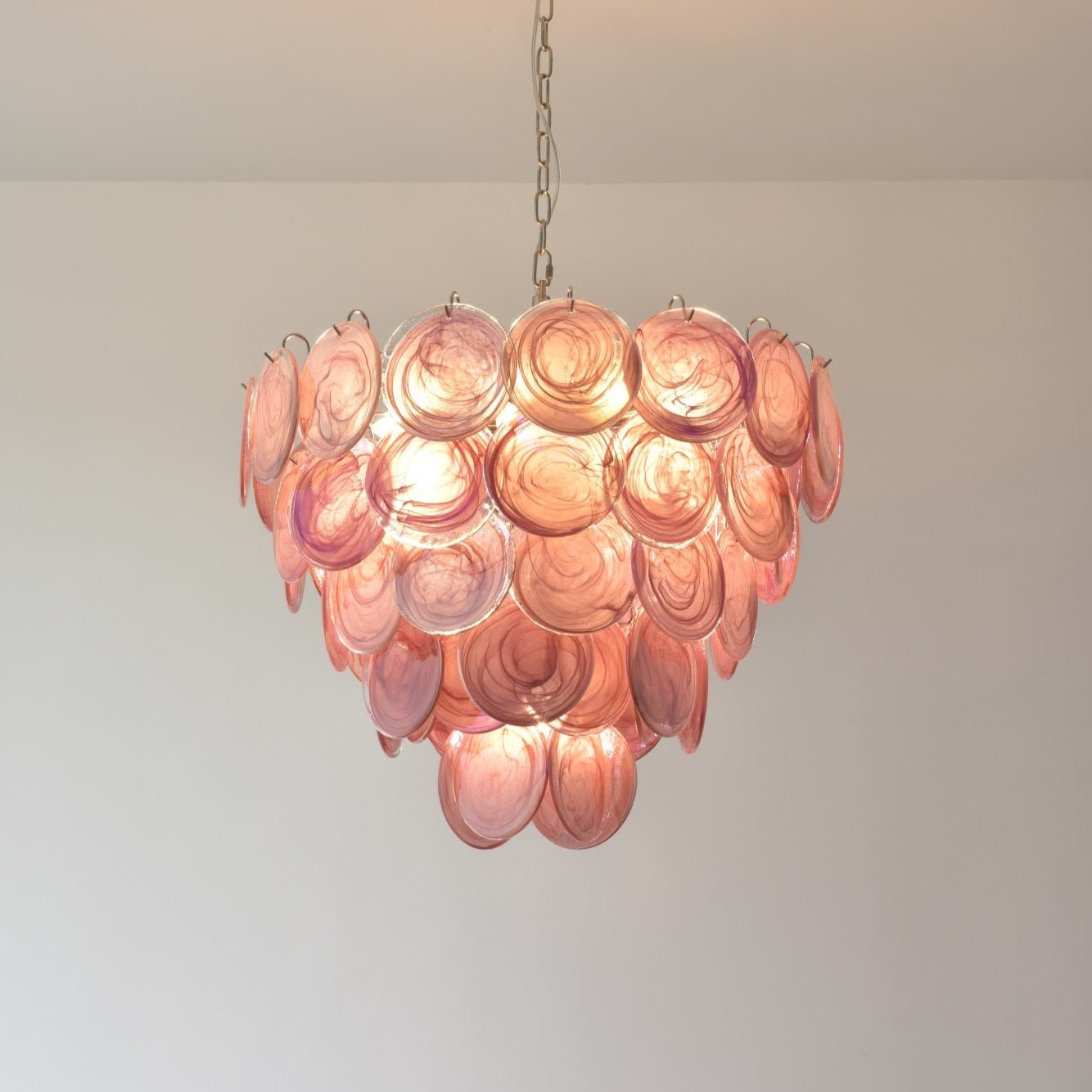 Aurora Chandelier Pink Murano Disc Layered Contemporary - Blowlighting