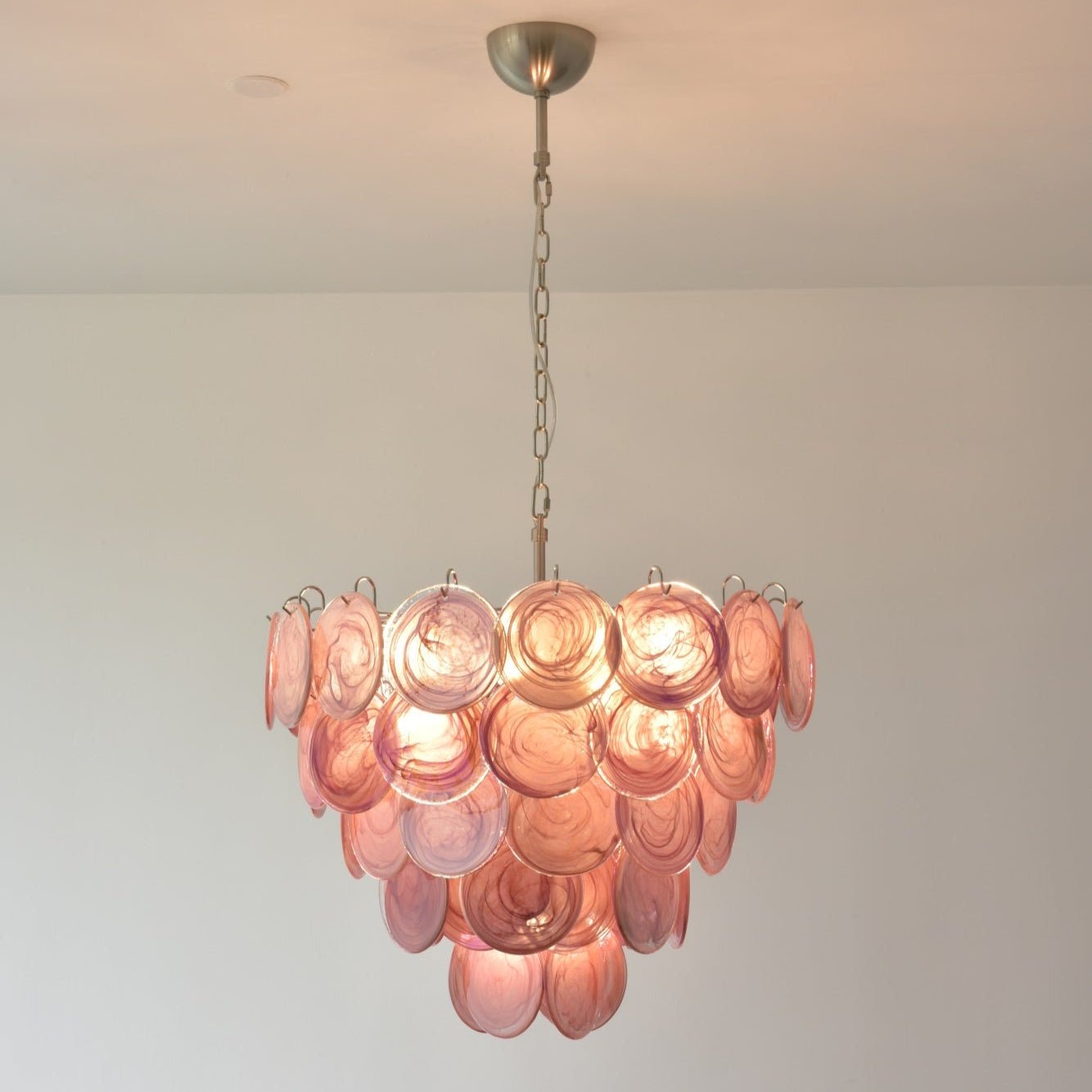 Aurora Chandelier Pink Murano Disc Layered Contemporary - Blowlighting
