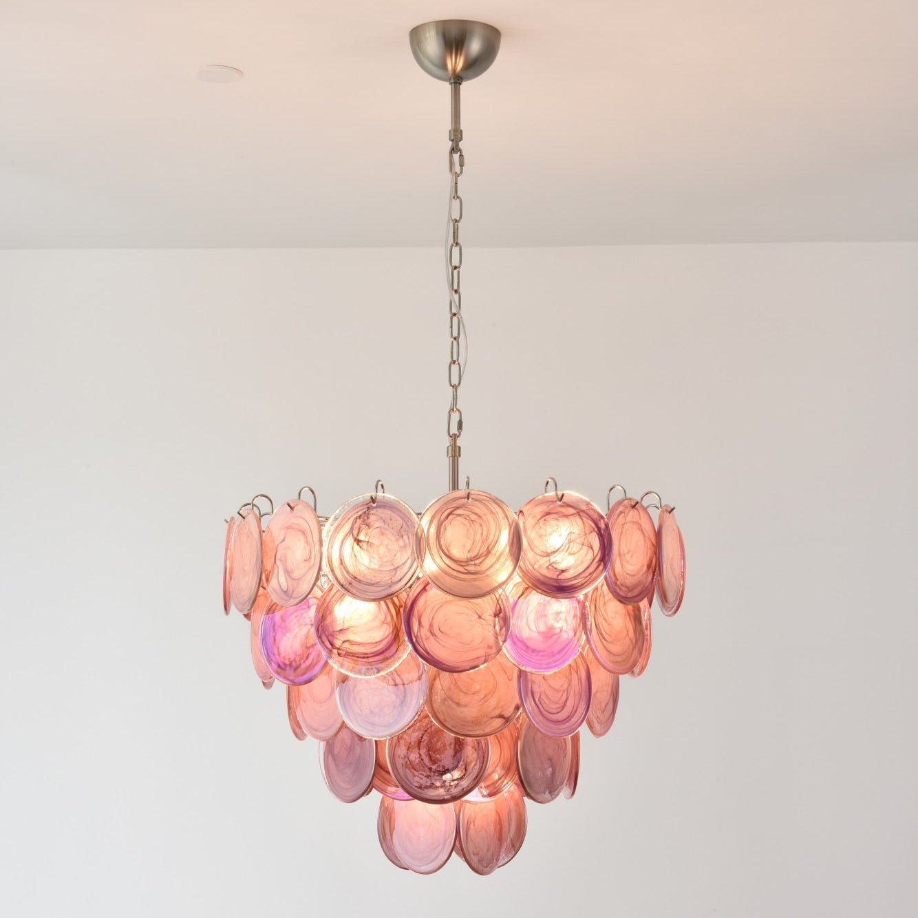 Aurora Chandelier Pink Murano Disc Layered Contemporary - Blowlighting