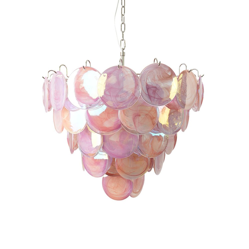 Aurora Chandelier Pink Murano Disc Layered Contemporary - Blowlighting
