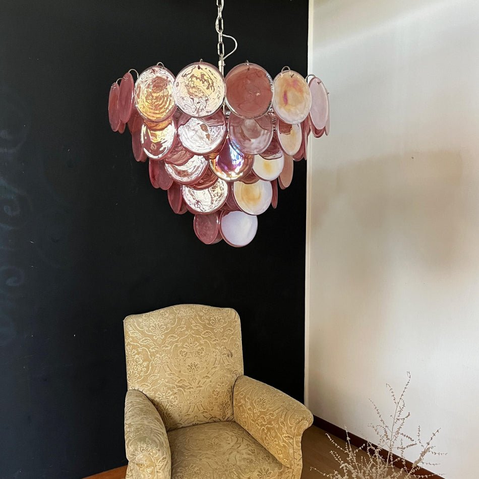 Aurora Chandelier Pink Murano Disc Layered Contemporary - Blowlighting